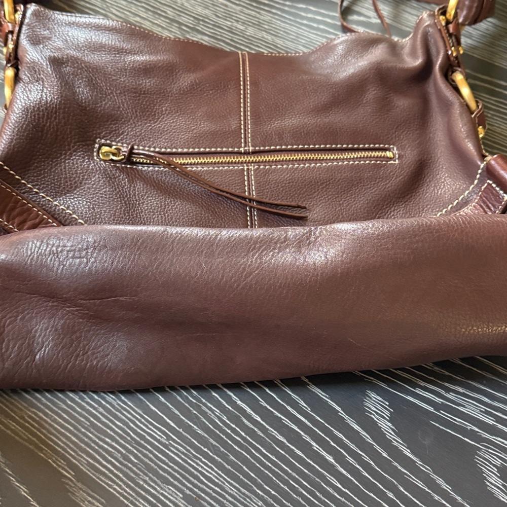 LUCE Chocolate Brown Hobo Slouch Genuine Leather Purse Gold Hardware - Picture 5 of 15